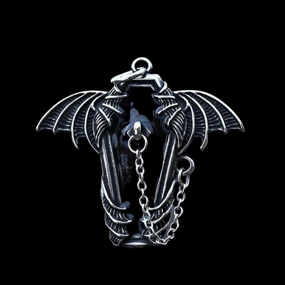 Gothic Coffin Bat Wings Pendant