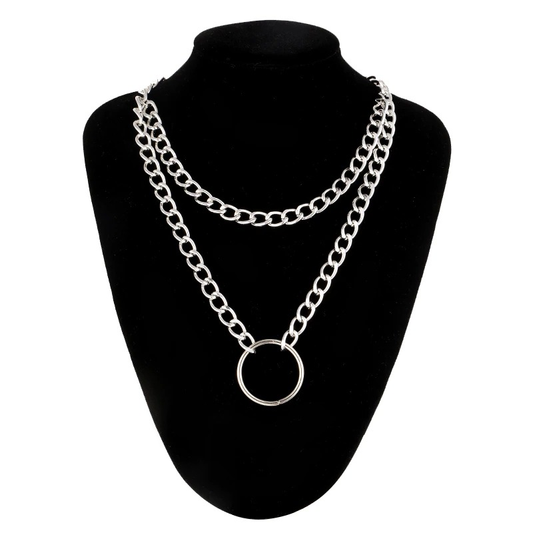 Gothic Double Layer Chain Necklace / Choker Collar With Circle