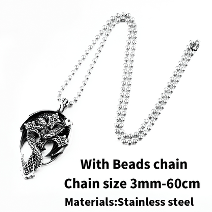Gothic Dragon on the Cross Design Steel Pendant / Stylish Stainless Steel Necklace