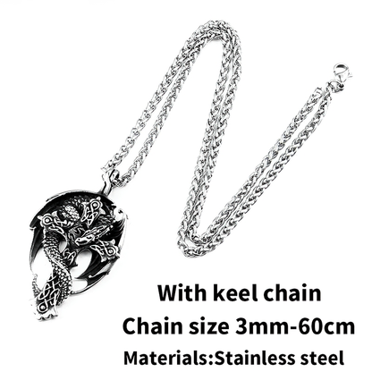Gothic Dragon on the Cross Design Steel Pendant / Stylish Stainless Steel Necklace