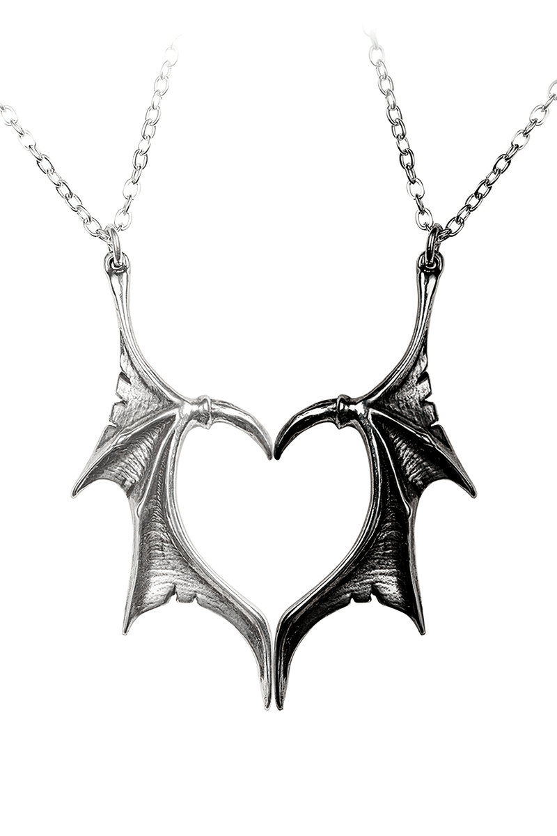Gothic Dragon Wing Heart Pendant Set for Couples