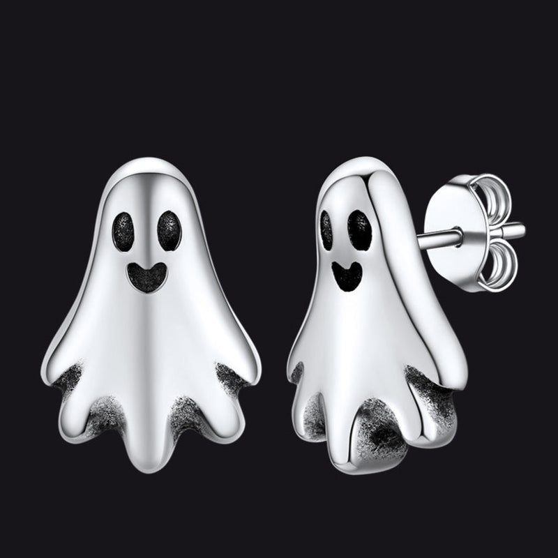 Halloween Silver Ghost Stud Earrings for