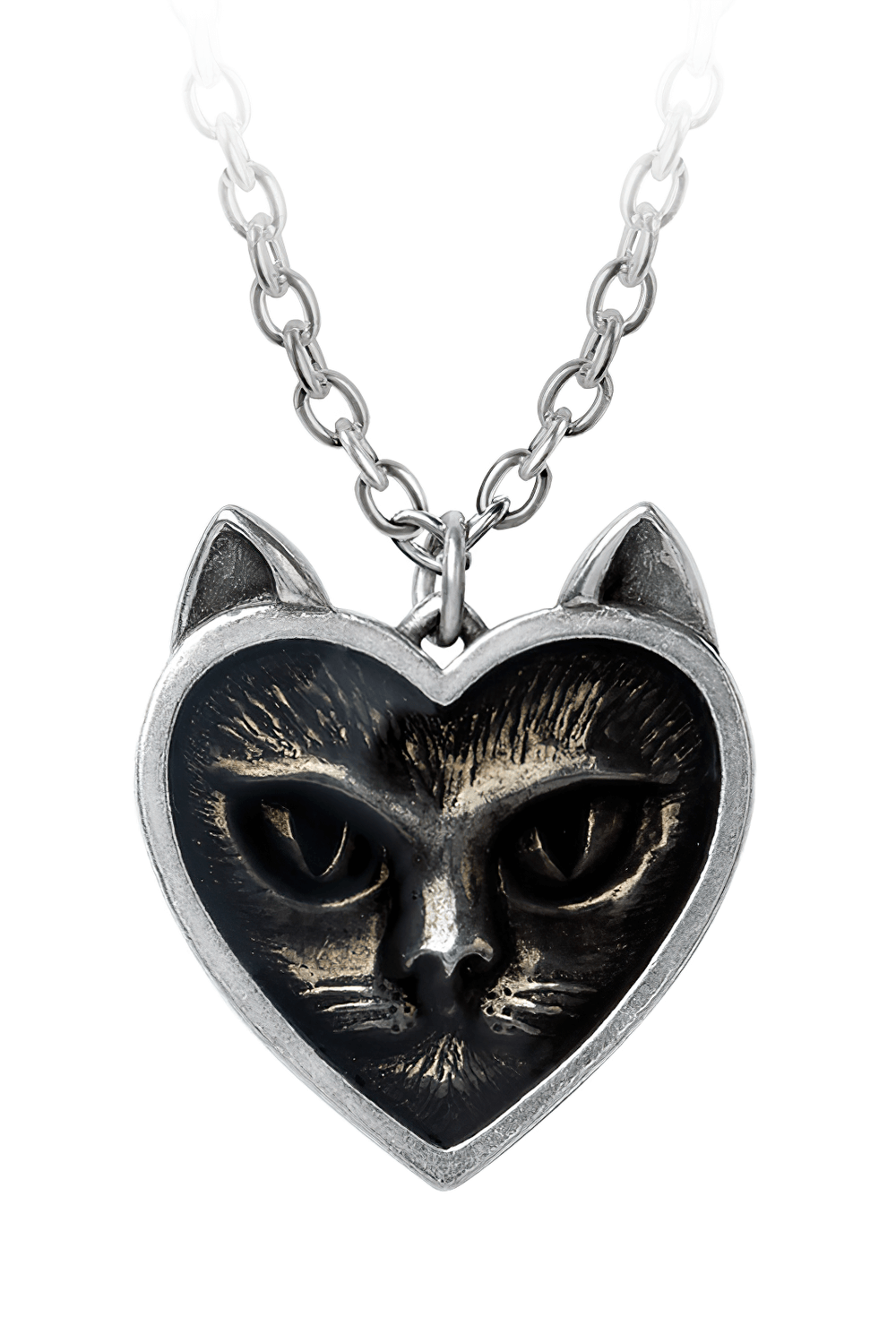 Gothic Heart Cat Pendant With Smoky Enamel Detail