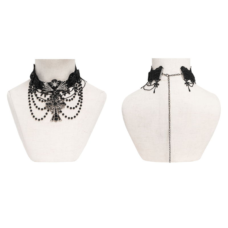 Gothic Lace Choker Necklace With Cross Pendant