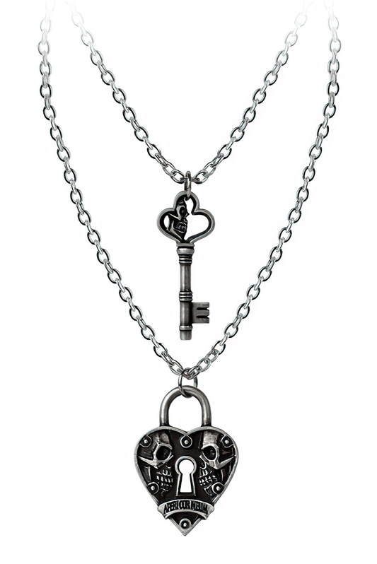 Gothic Love Heart and Key Pendants for Couples