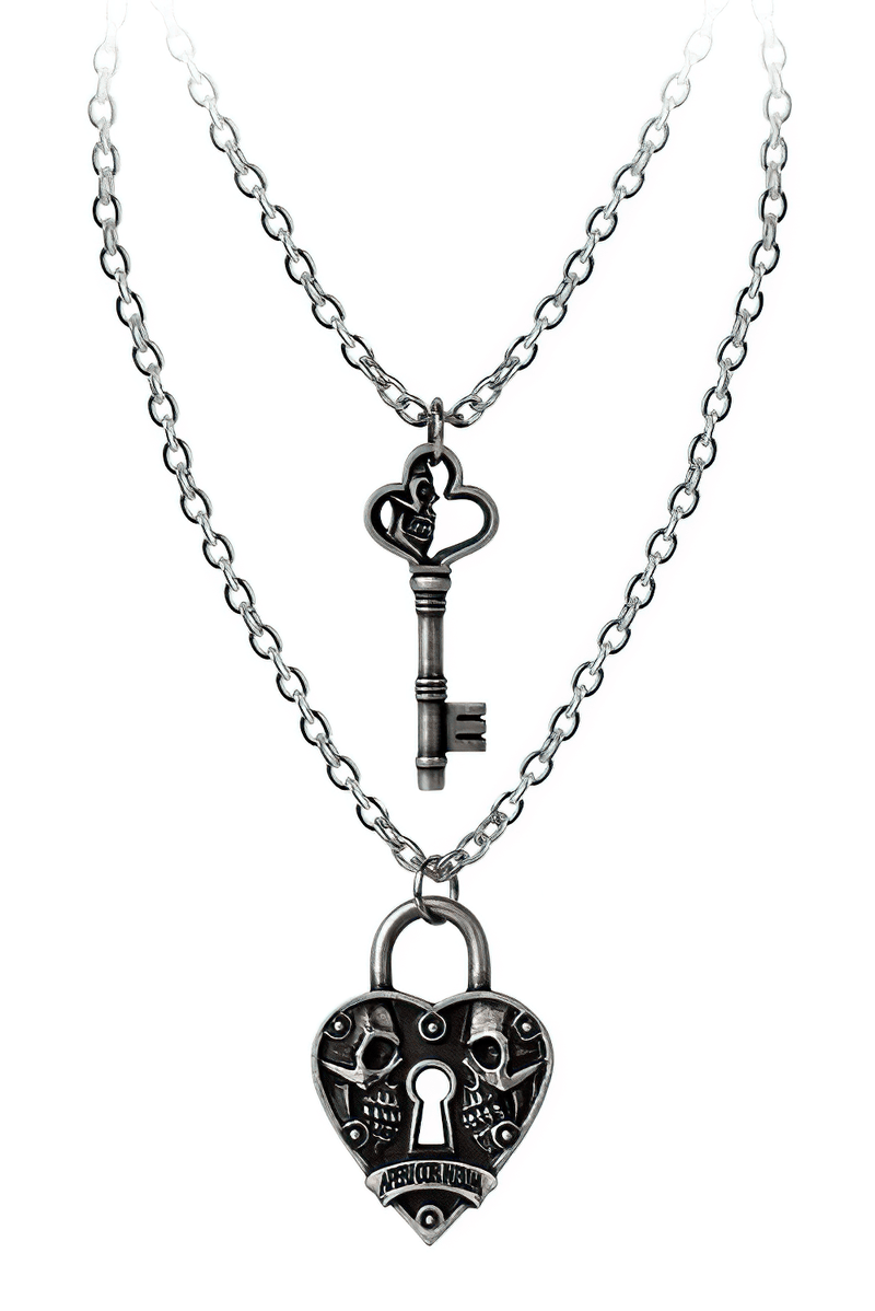 Gothic Love Heart and Key Pendants for Couples