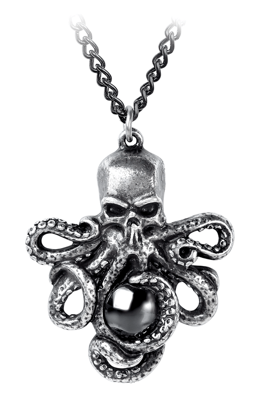 Gothic Octopus Skull Pendant With Graphite Stone