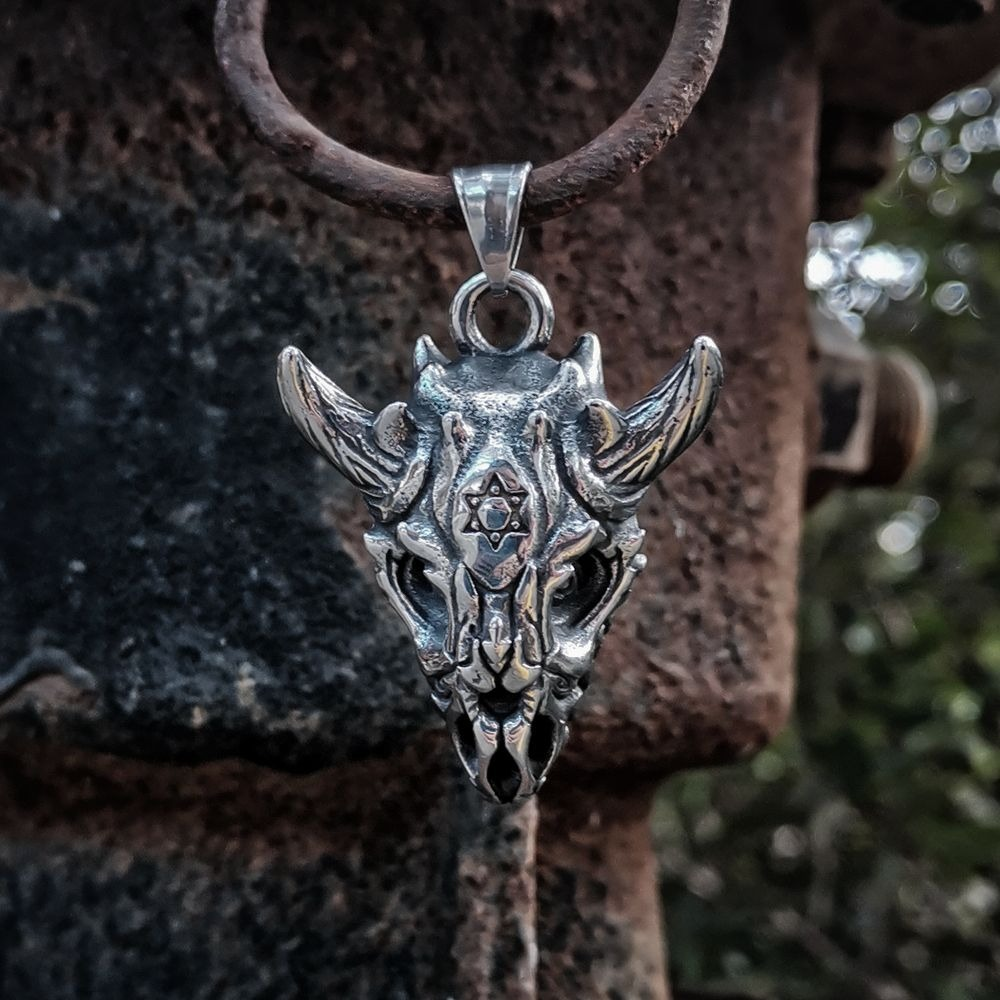 Gothic Pendant in the Form Sheep Skull / Tantrism Star of David / Punk Stainless Steel Biker Jewelry