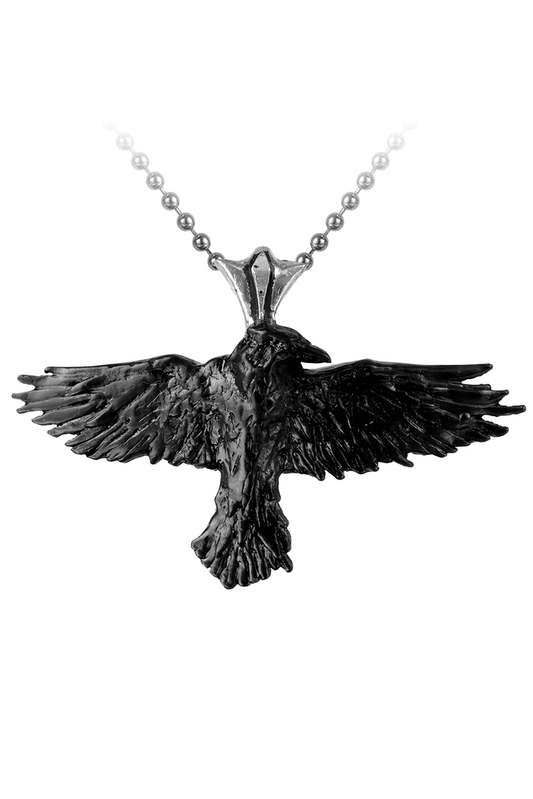 Gothic Raven Pendant With Polished Bail Chain