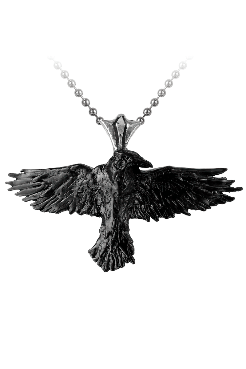 Gothic Raven Pendant With Polished Bail Chain