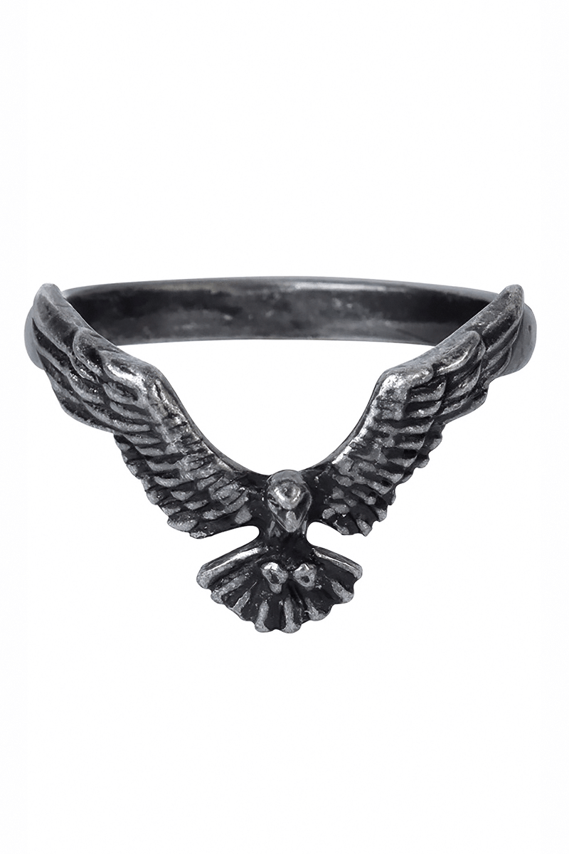 Gothic Ravenette Ring With Flying Raven Design