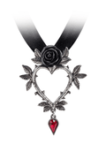 Gothic Rose Heart Necklace With Red Crystal Dropper