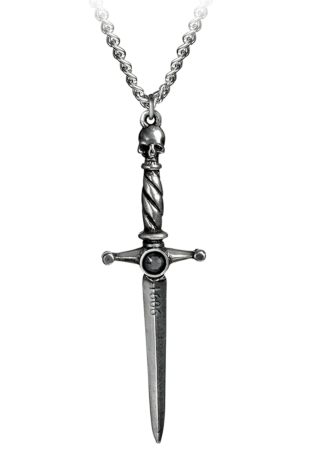 Gothic Skull Dagger Pendant With Black Gemstone