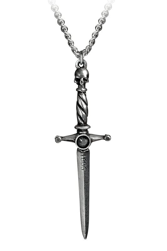 Gothic Skull Dagger Pendant With Black Gemstone