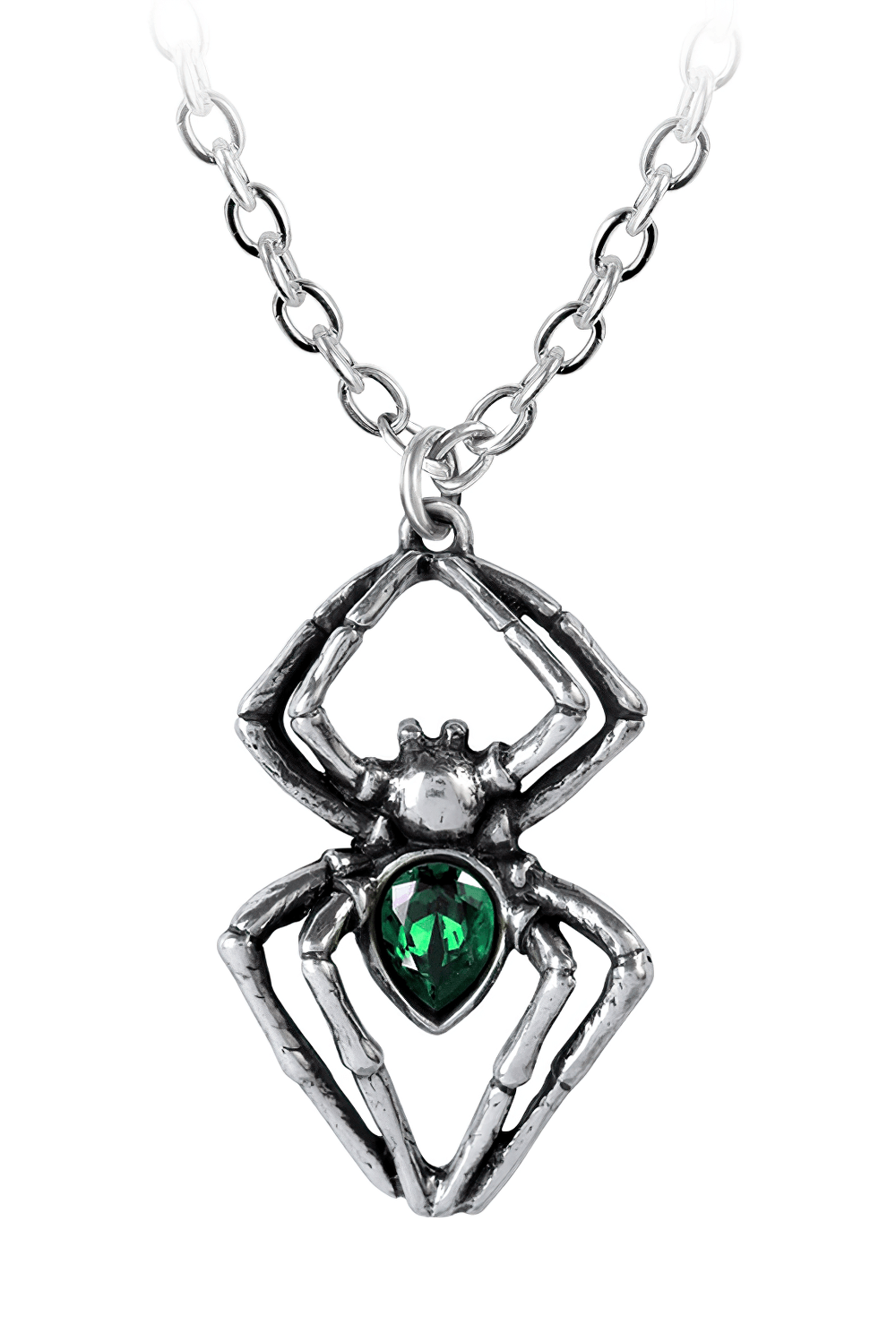 Gothic Spider Pendant With Emerald Green Gemstone