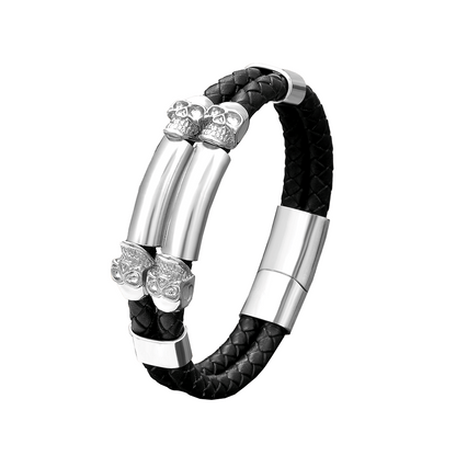 Gothic Stainless Steel Bracelet With Skull / Stylish Pu Leather Bangles / Heavy Metal Accessories