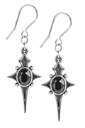 Gothic Star Cross Dropper Earrings With Black Crystal