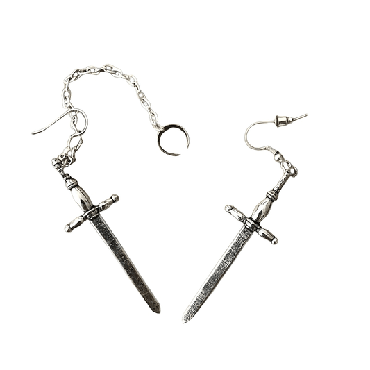 Gothic Style Sword Earrings With Chain / Punk Stylish Accessories for