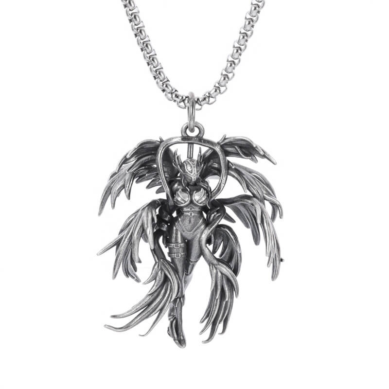 Gothic Winged Angel Pendant Necklace / Stainless Steel Punk Biker Accessories