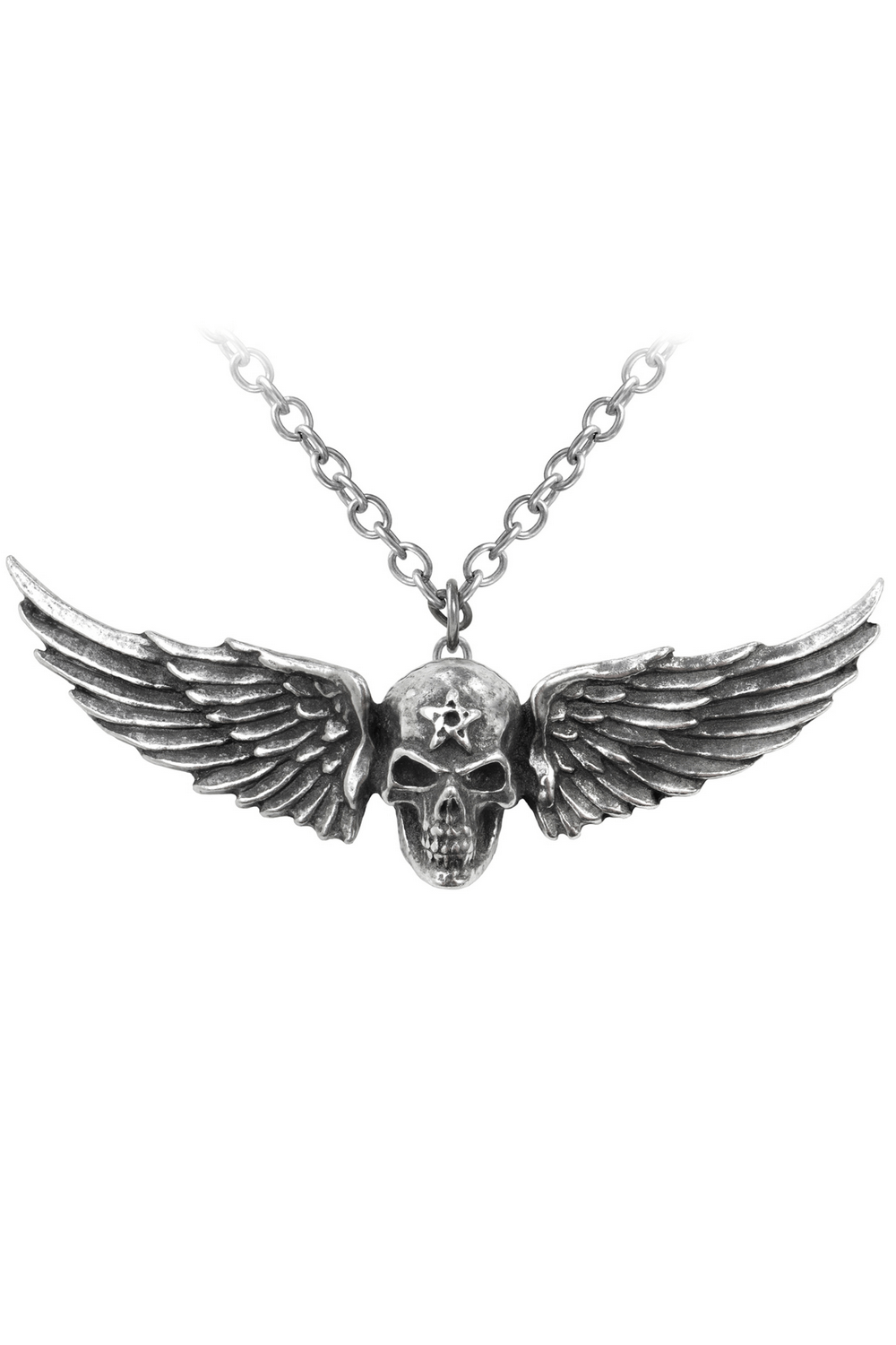 Gothic Winged Skull Pendant With Pentagram Symbol