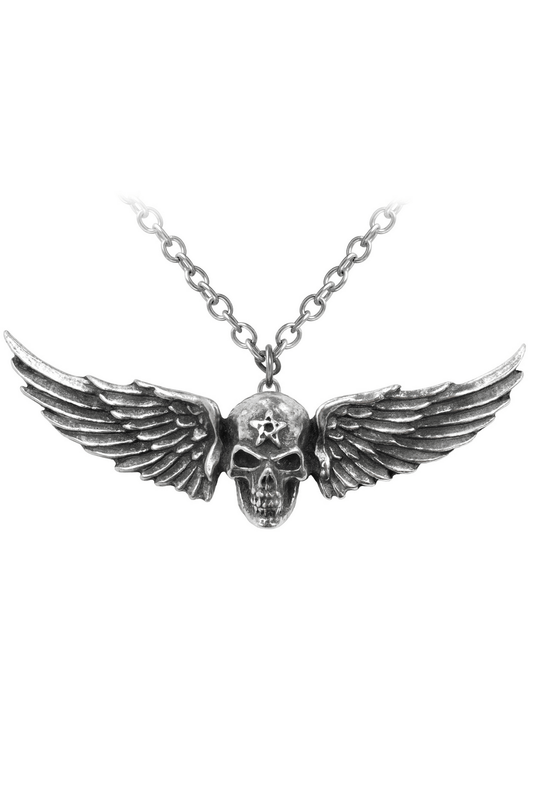 Gothic Winged Skull Pendant With Pentagram Symbol