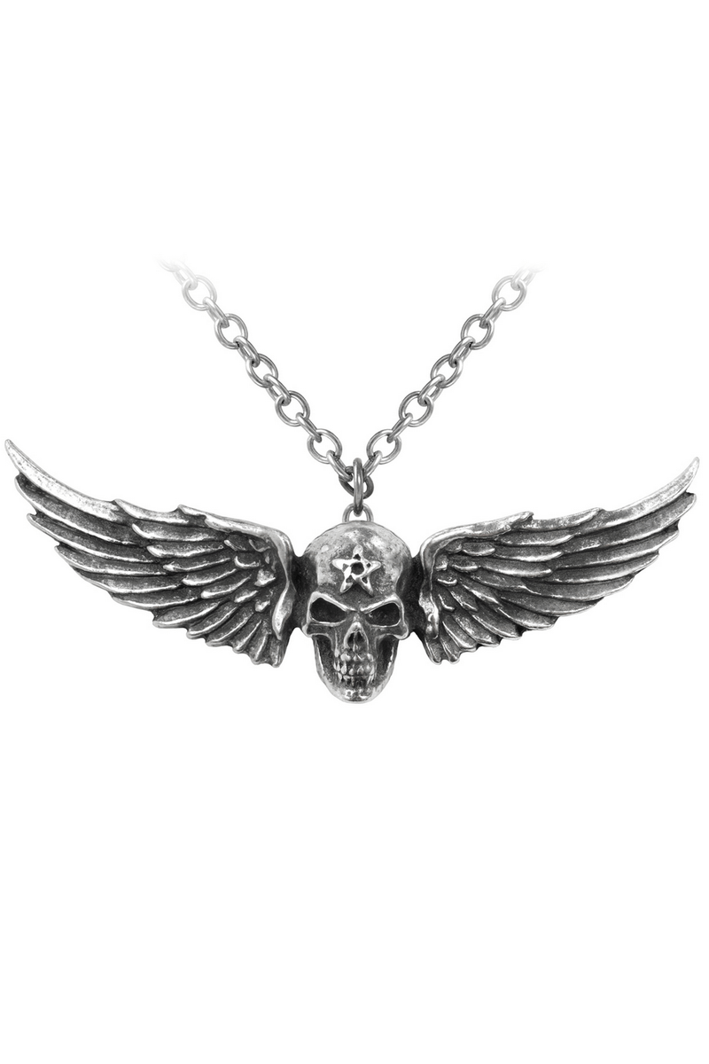 Gothic Winged Skull Pendant With Pentagram Symbol