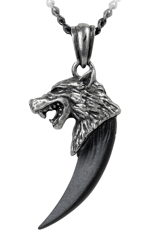 Gothic Wolf Macht Pendant With Black Pewter Fang