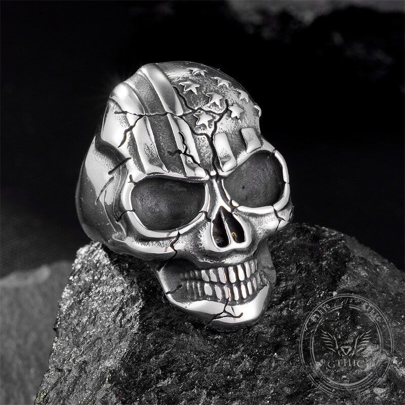 Gothic American Flag Skull Domineering Stainless Steel Ring