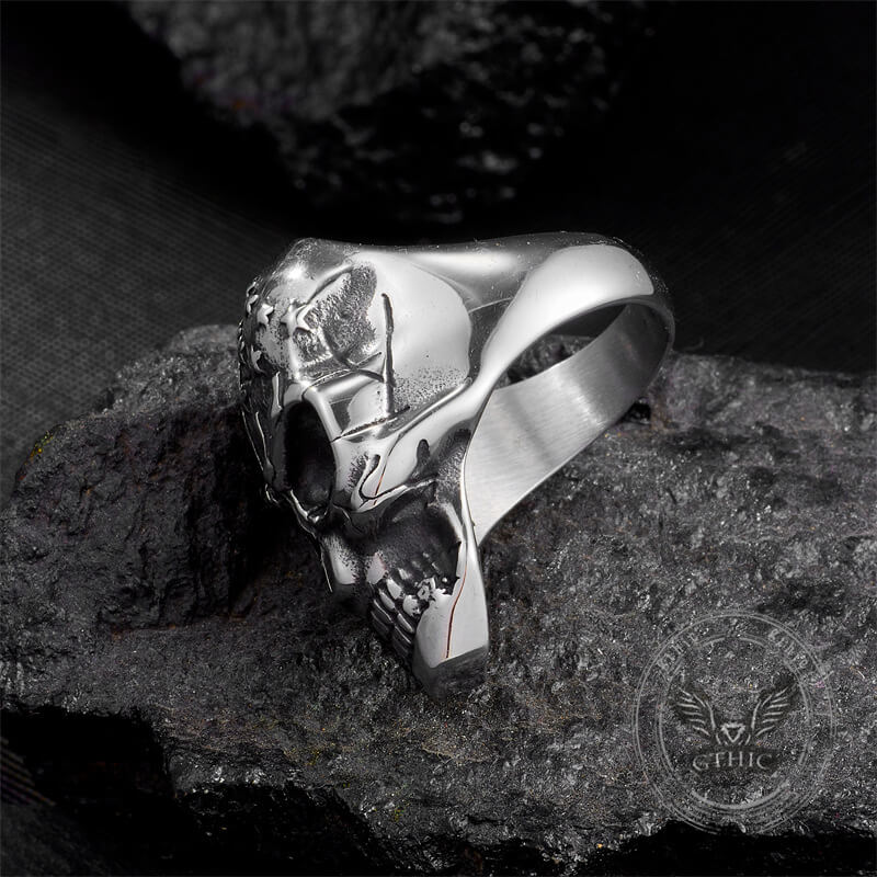 Gothic American Flag Skull Domineering Stainless Steel Ring