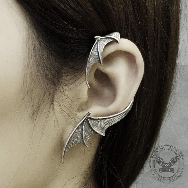 Gothic Bat Wing Sterling Silver Stud Earrings