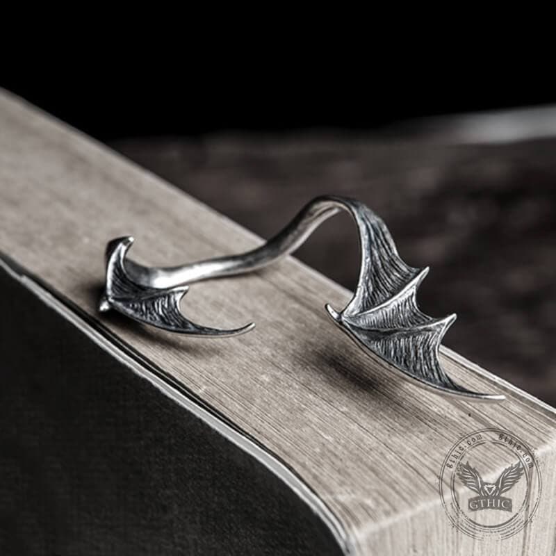 Gothic Bat Wing Sterling Silver Stud Earrings