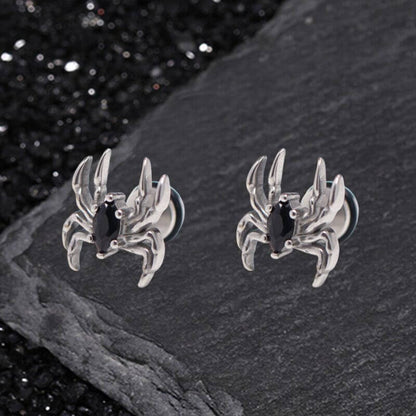 Gothic Black Gem Spider Stainless Steel Animal Earrings