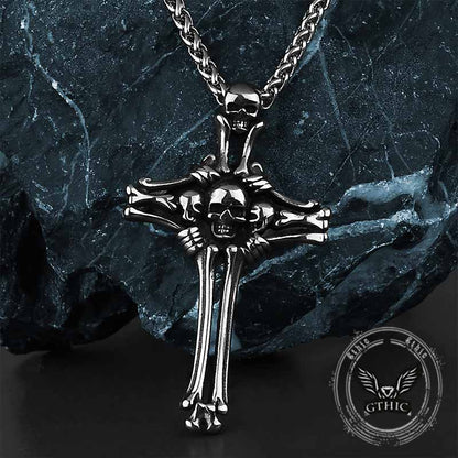Gothic Bone Skull Stainless Steel Cross Pendant