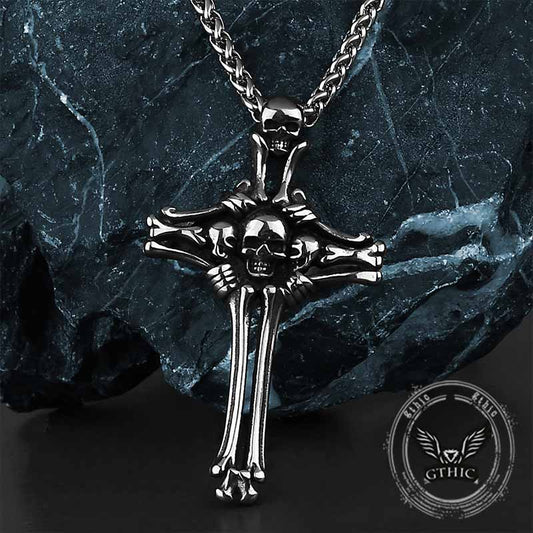 Gothic Bone Skull Stainless Steel Cross Pendant