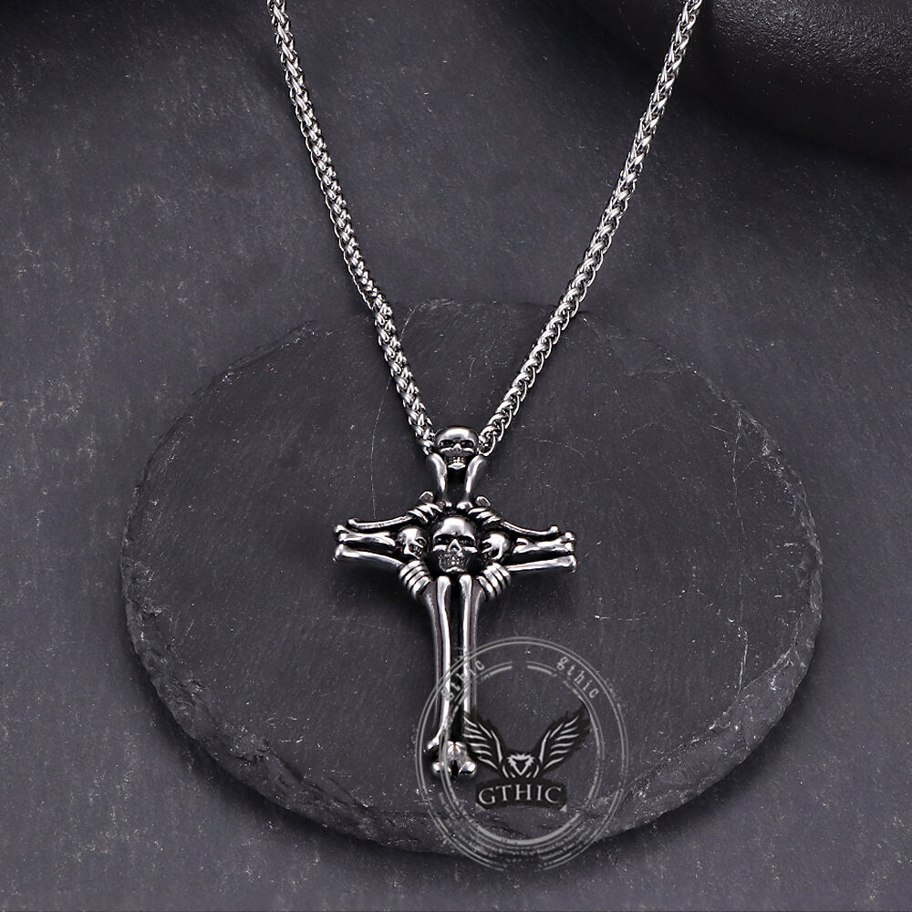 Gothic Bone Skull Stainless Steel Cross Pendant