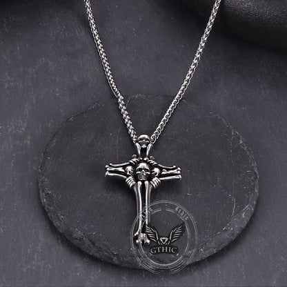 Gothic Bone Skull Stainless Steel Cross Pendant