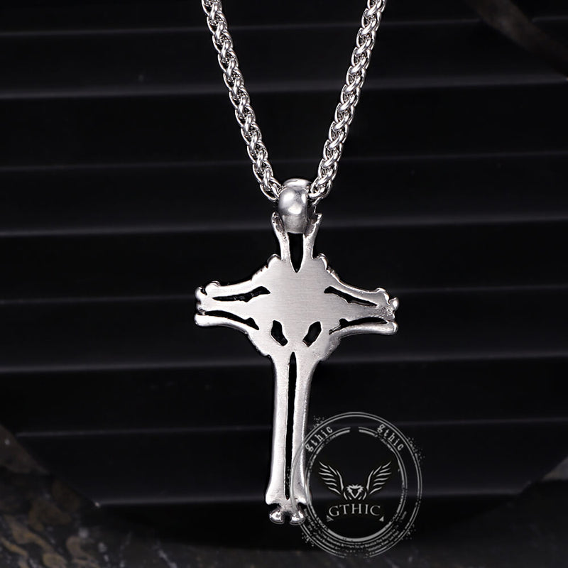 Gothic Bone Skull Stainless Steel Cross Pendant
