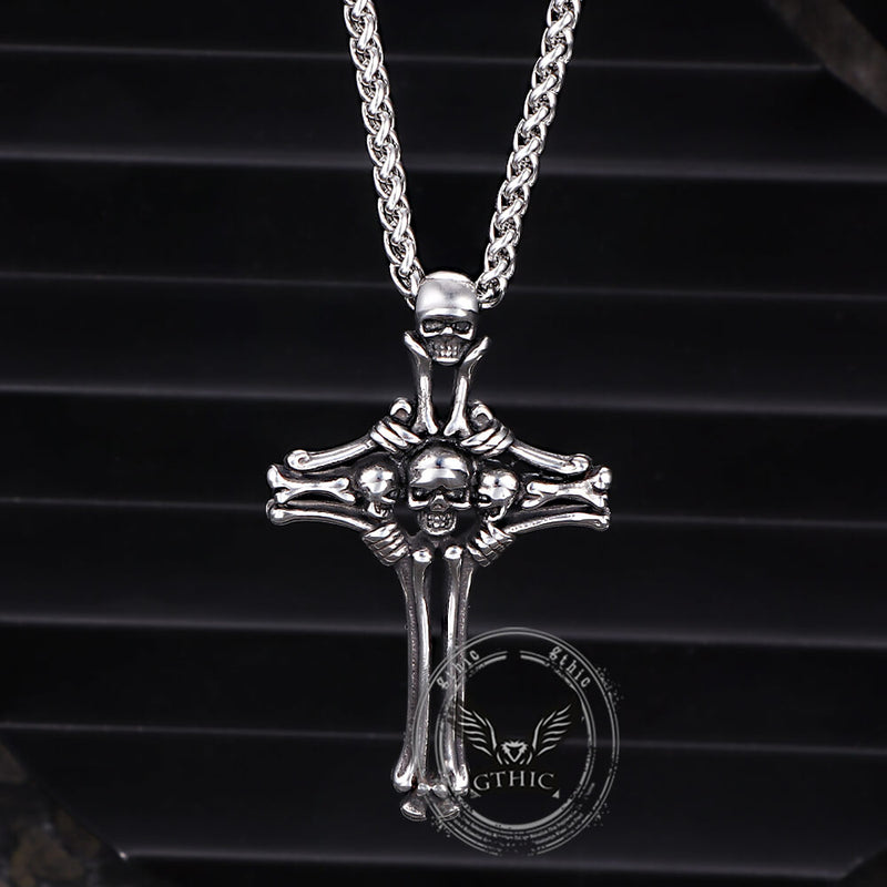 Gothic Bone Skull Stainless Steel Cross Pendant