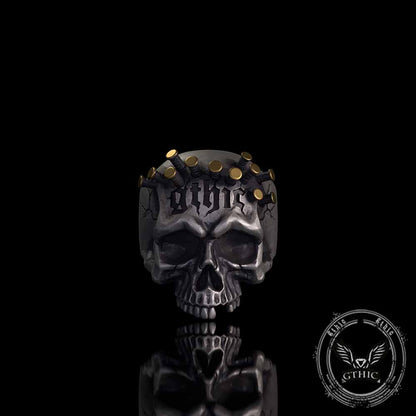Gothic Bullet Crown Skull Sterling Silver Ring
