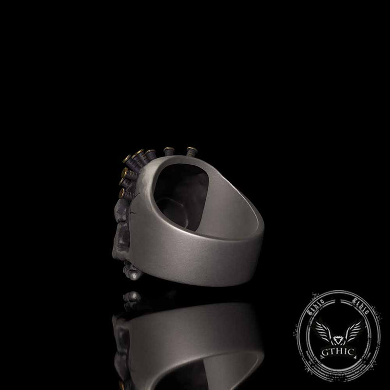 Gothic Bullet Crown Skull Sterling Silver Ring