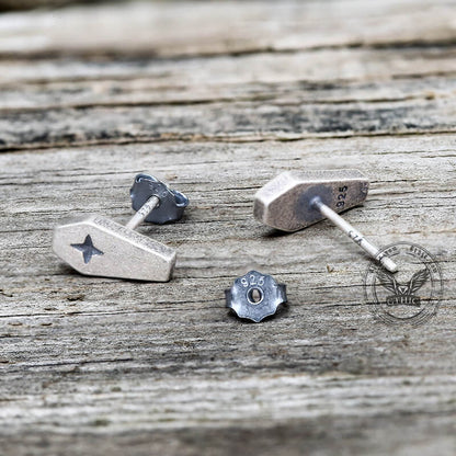 Gothic Coffin Cross Sterling Silver Stud Earring