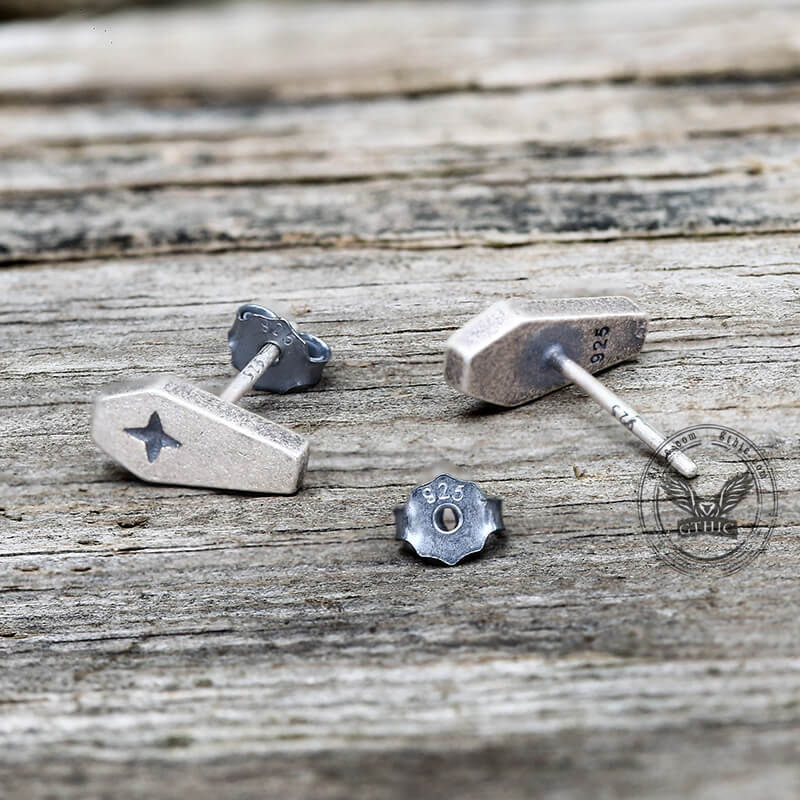Gothic Coffin Cross Sterling Silver Stud Earring