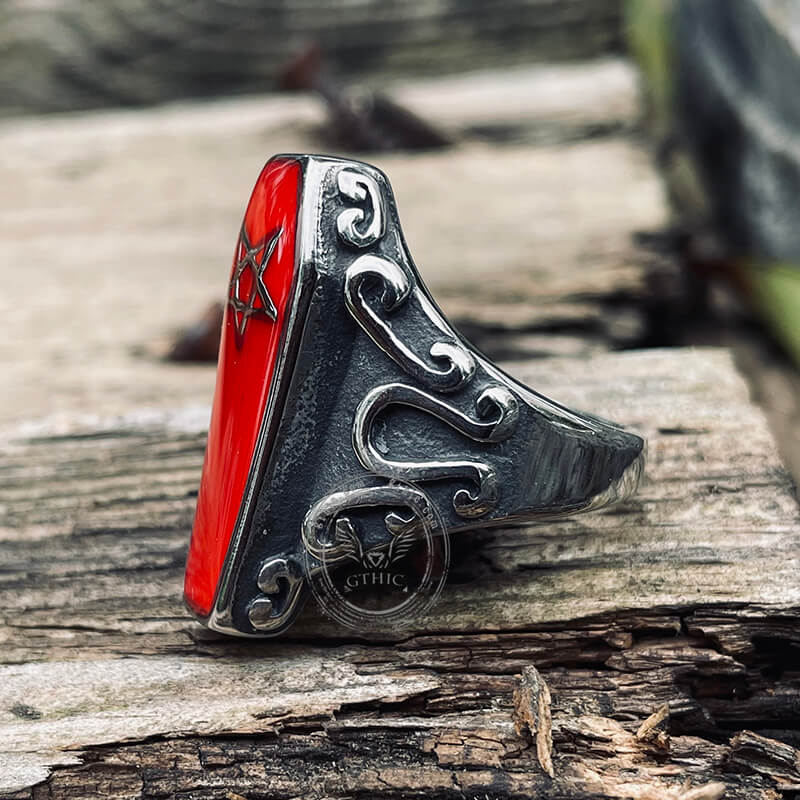 Gothic Coffin Pentagram Stainless Steel Ring