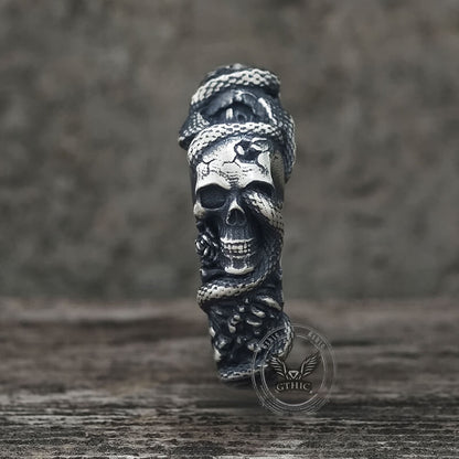 Gothic Coiled Snake Skull Sterling Silver Ring