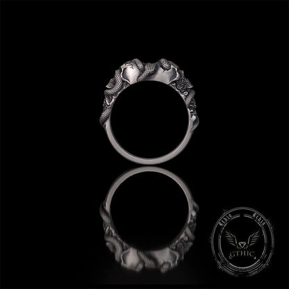 Gothic Coiled Snake Skull Sterling Silver Ring