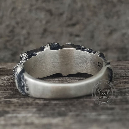 Gothic Coiled Snake Skull Sterling Silver Ring