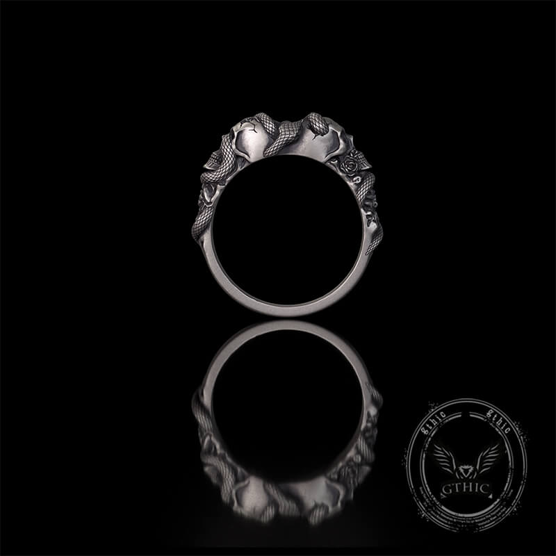 Gothic Coiled Snake Skull Sterling Silver Ring