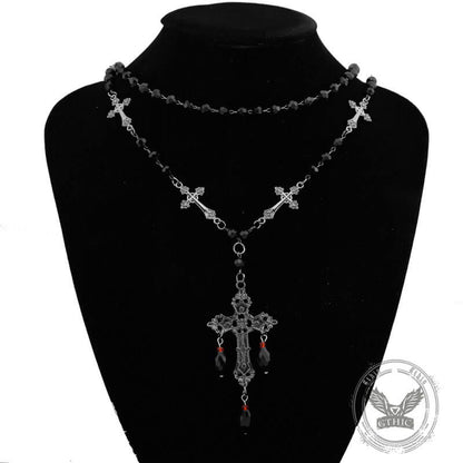 Gothic Cross Beaded Stainless Steel Stacking Necklace