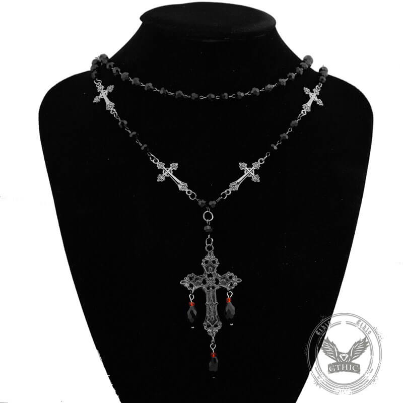 Gothic Cross Beaded Stainless Steel Stacking Necklace