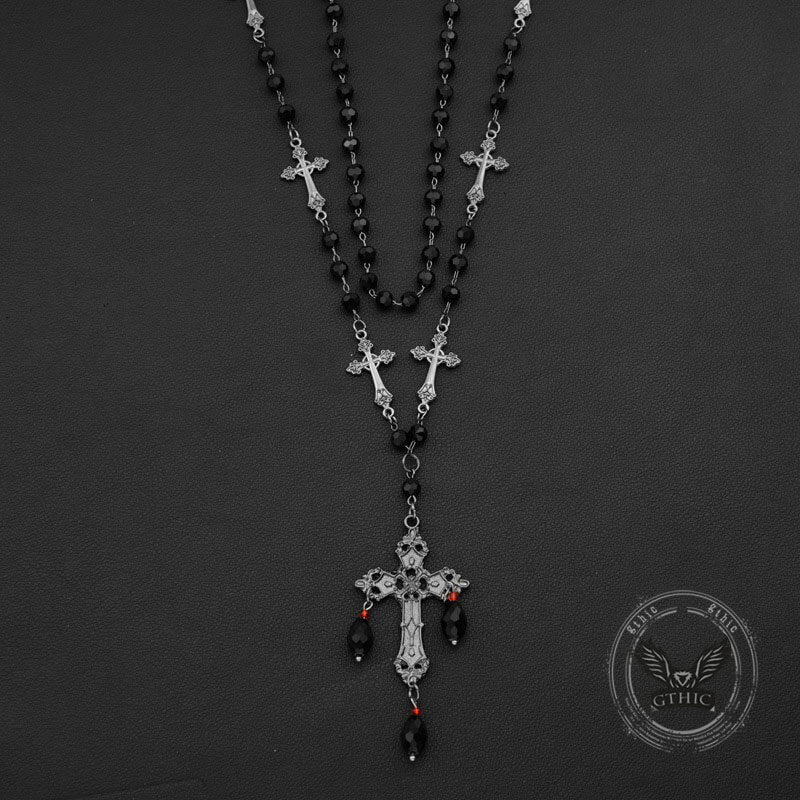 Gothic Cross Beaded Stainless Steel Stacking Necklace
